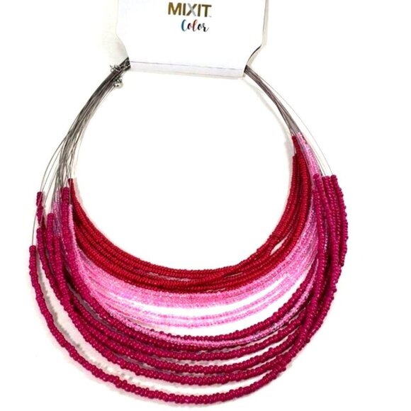 MIXIT Layered Beaded Necklace 20" – Luxe Pink Festival Statement Jewelry 20-in - Picture 3 of 11